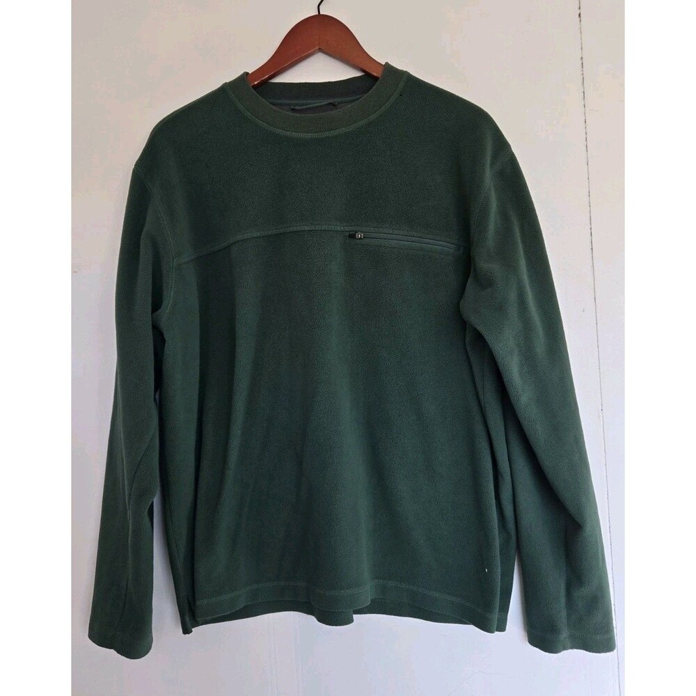LL Bean Sweatshirt Mens L Sweater Green Pocket Zipper Crewneck Casual Preppy